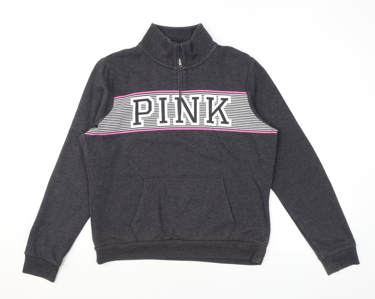PINK Womens Grey Cotton Pullover Sweatshirt Size L Zip - Logo