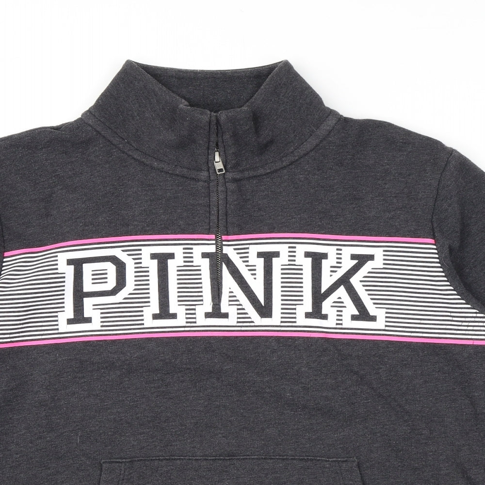 PINK Womens Grey Cotton Pullover Sweatshirt Size L Zip - Logo
