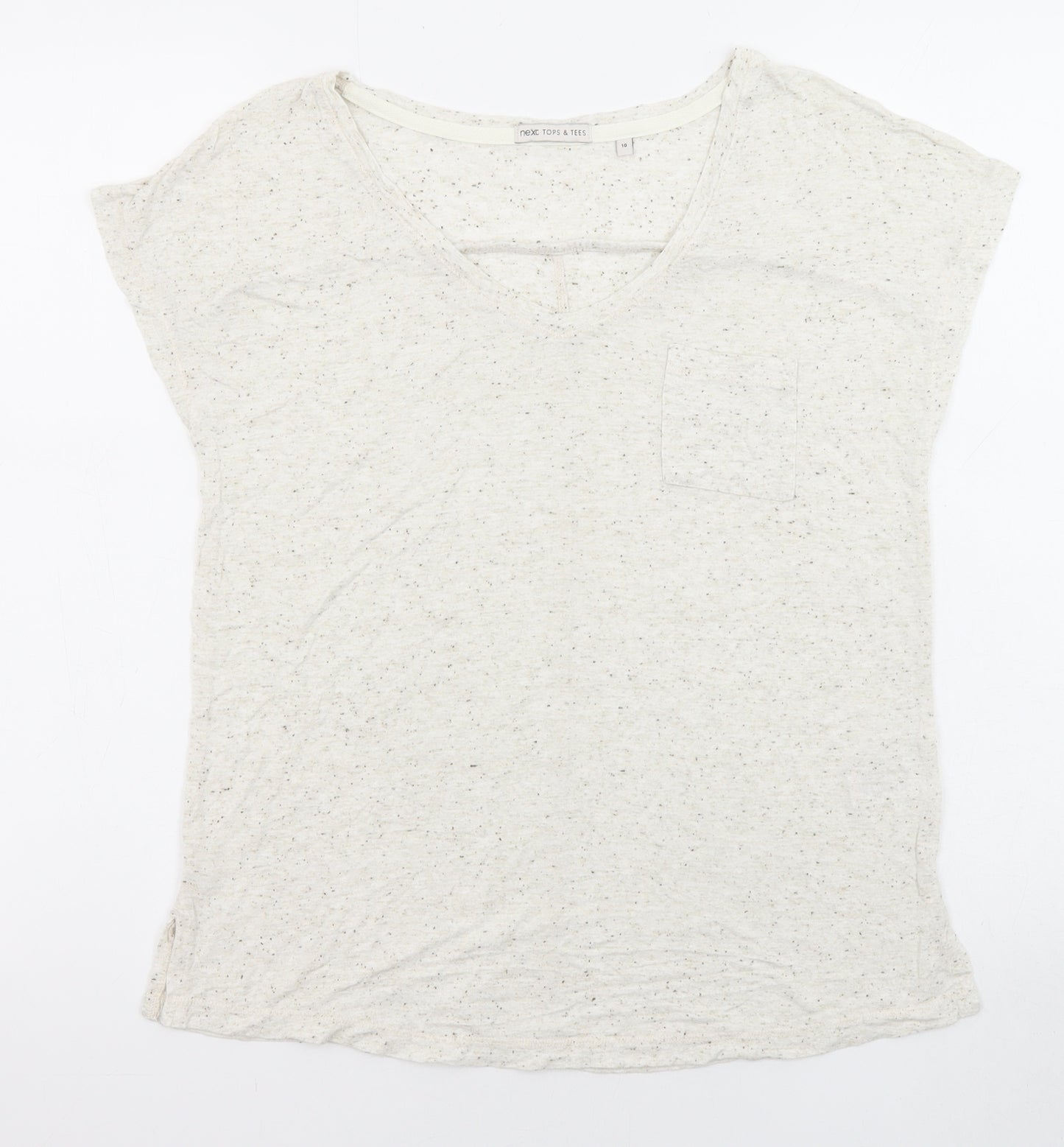 NEXT Womens Beige Viscose Basic T-Shirt Size 10 V-Neck