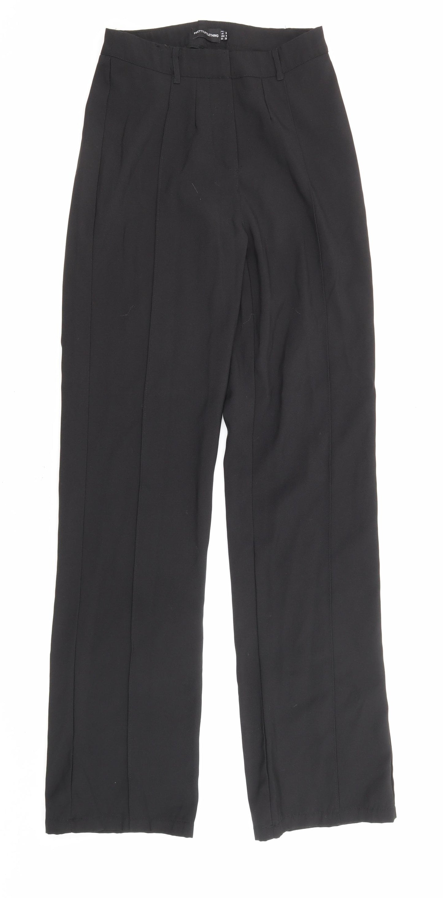 PRETTYLITTLETHING Womens Black Polyester Trousers Size 8 L33 in Regular Zip