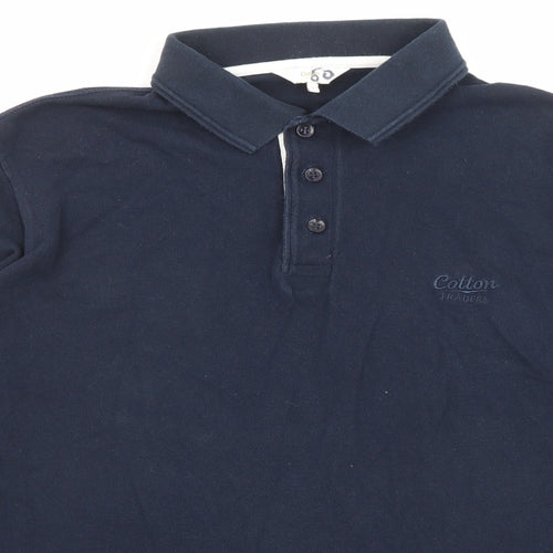 Cotton Traders Mens Blue Cotton Polo Size S Collared Button