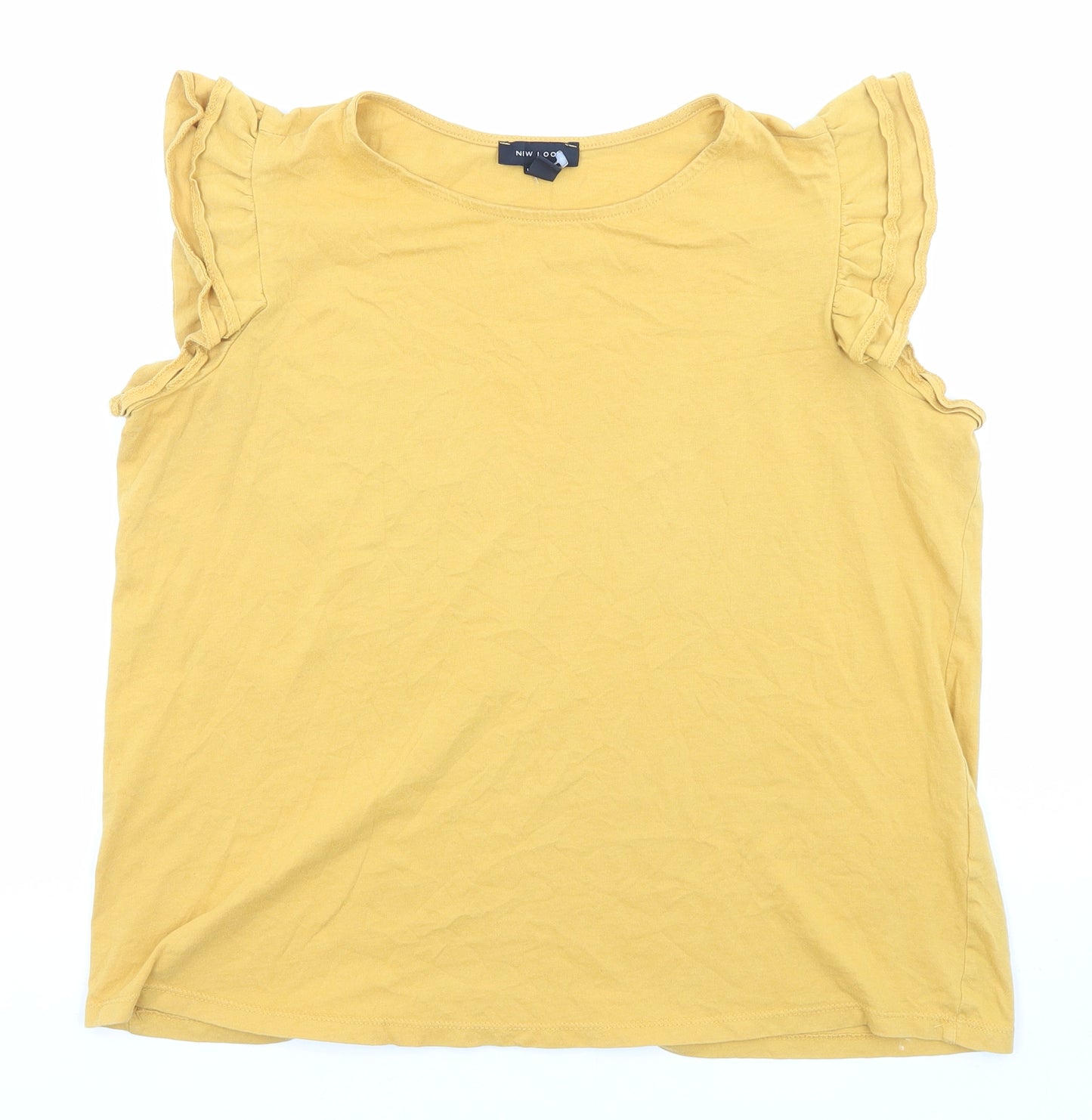 New Look Womens Yellow Cotton Basic T-Shirt Size 16 Boat Neck - Layered sleeves