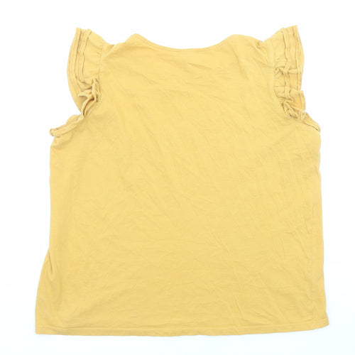 New Look Womens Yellow Cotton Basic T-Shirt Size 16 Boat Neck - Layered sleeves