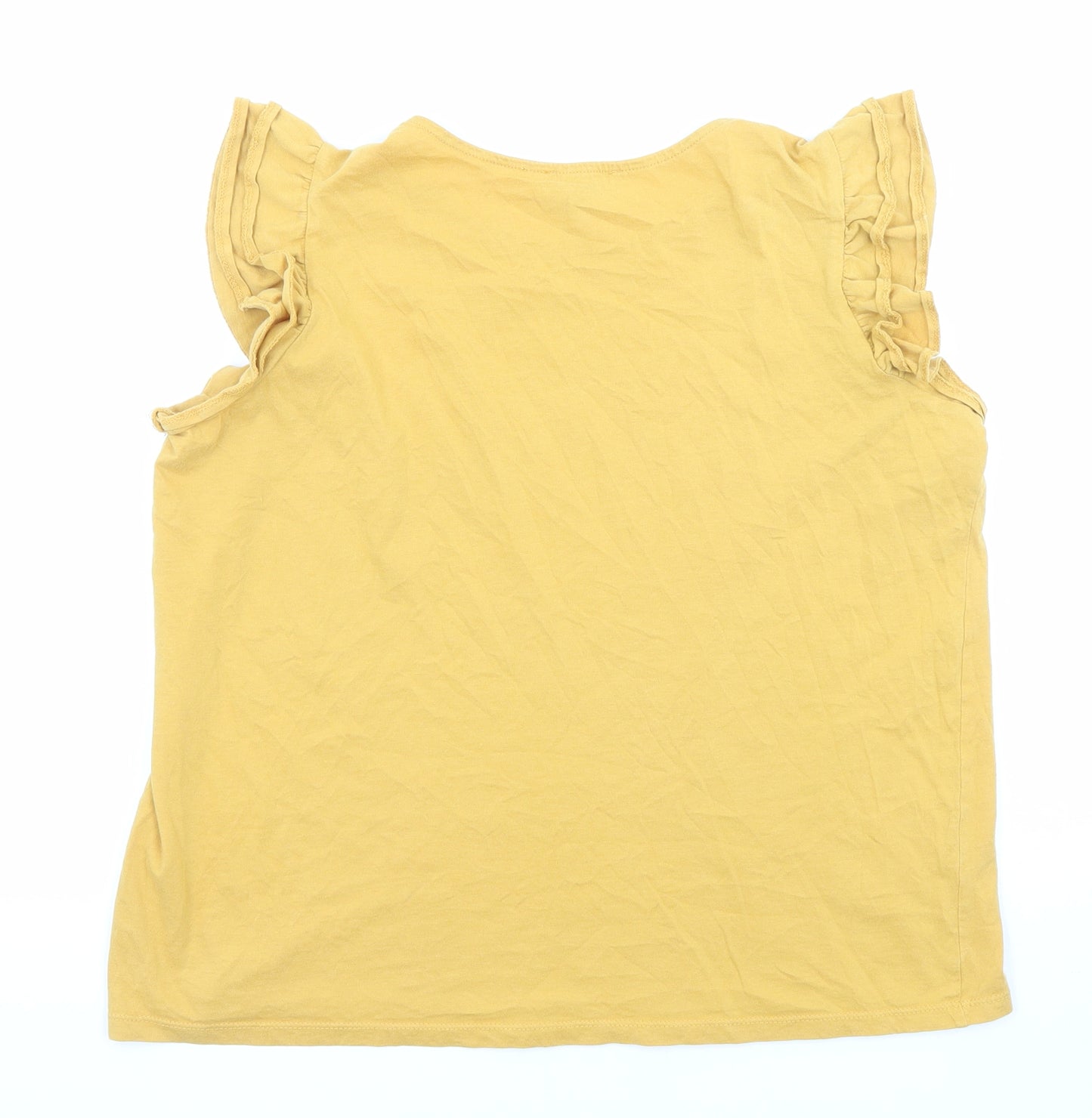 New Look Womens Yellow Cotton Basic T-Shirt Size 16 Boat Neck - Layered sleeves