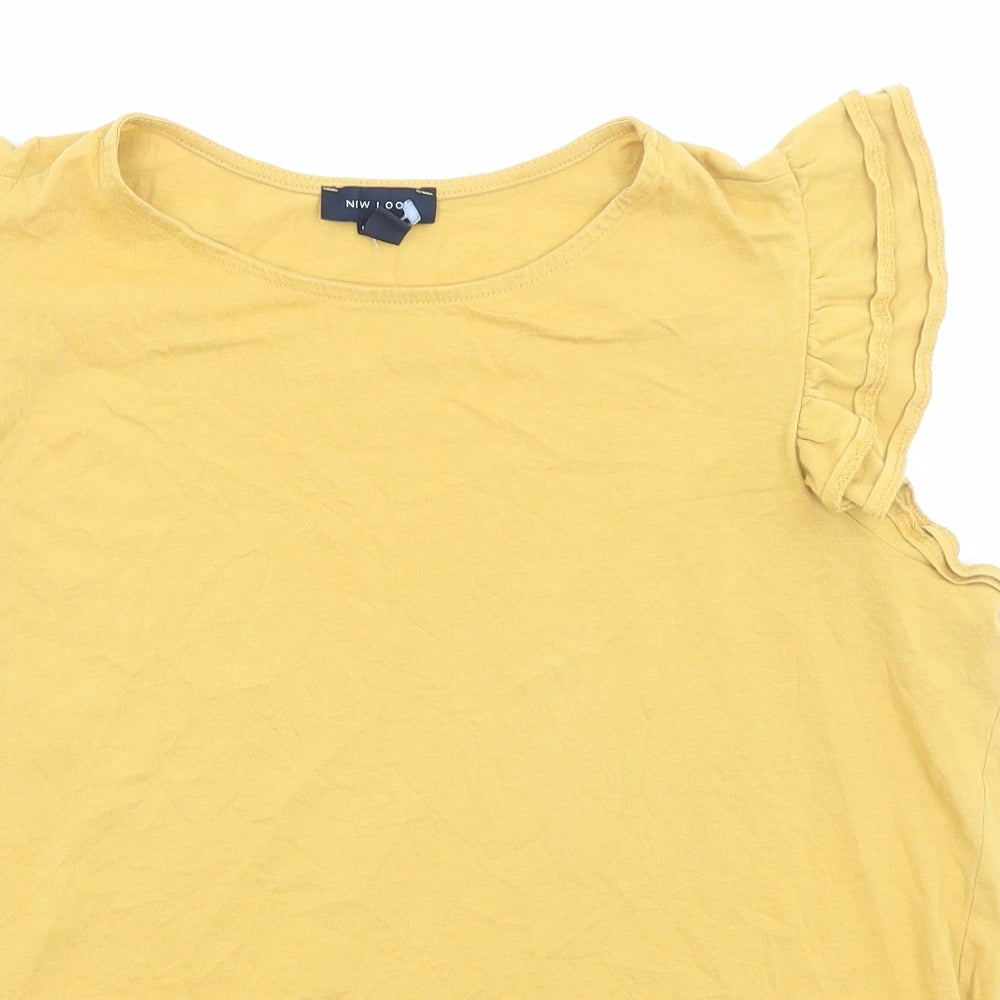 New Look Womens Yellow Cotton Basic T-Shirt Size 16 Boat Neck - Layered sleeves