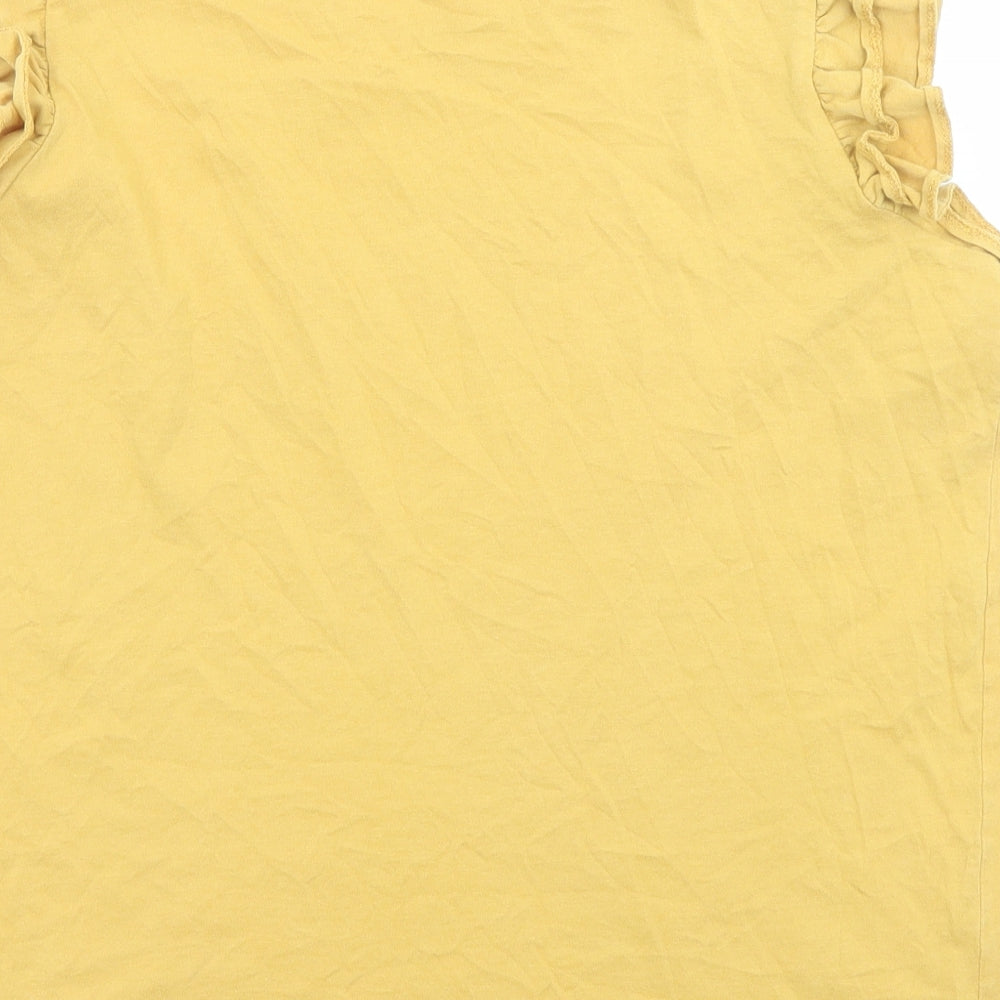New Look Womens Yellow Cotton Basic T-Shirt Size 16 Boat Neck - Layered sleeves