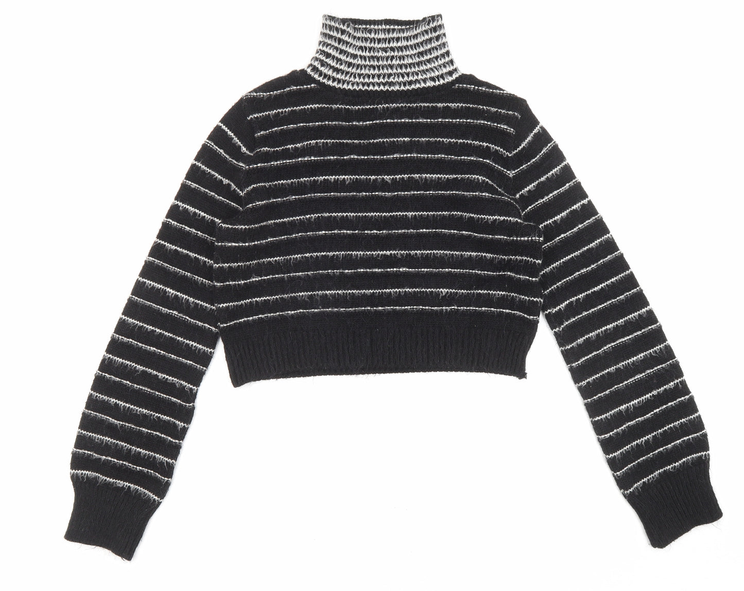 Topshop Womens Black High Neck Striped Acrylic Pullover Jumper Size 8