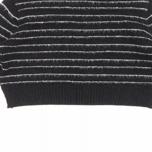 Topshop Womens Black High Neck Striped Acrylic Pullover Jumper Size 8
