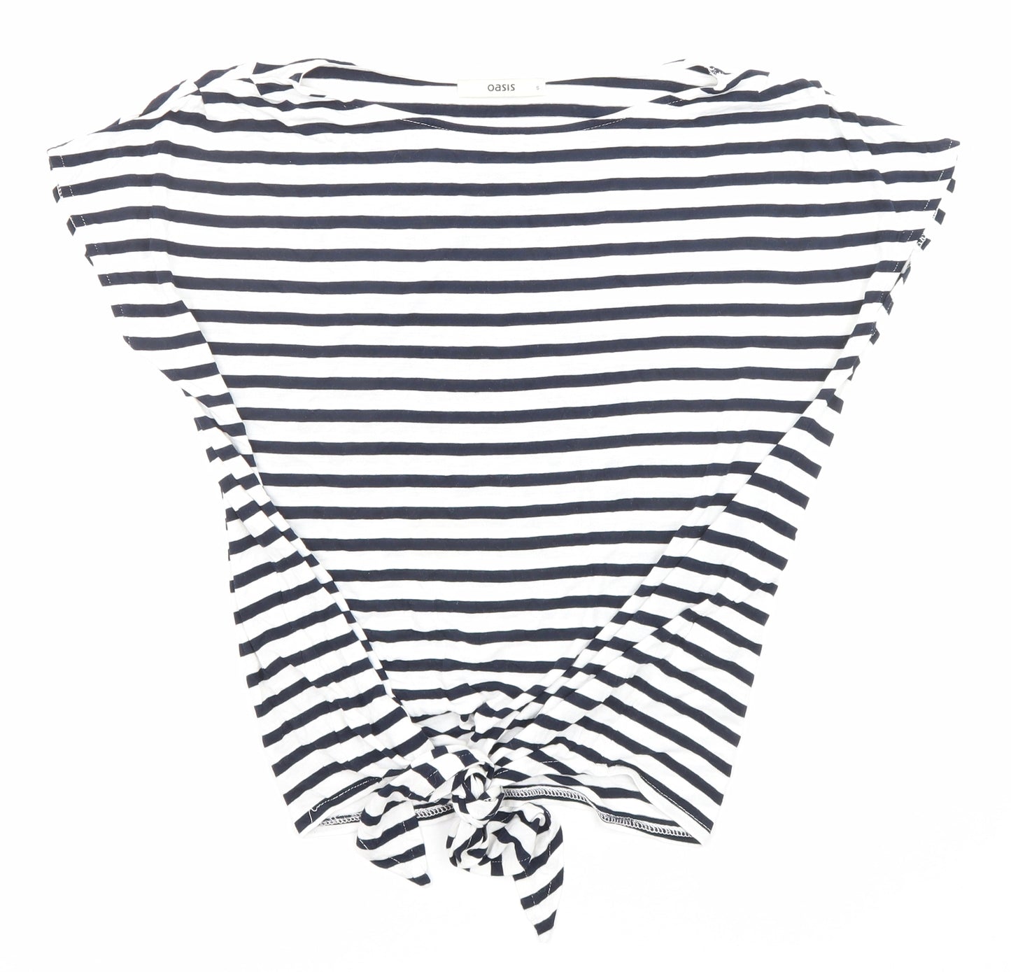 Oasis Womens Blue Striped Viscose Basic T-Shirt Size S Boat Neck