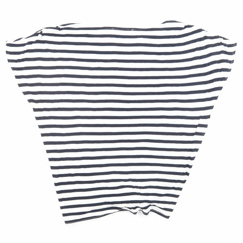 Oasis Womens Blue Striped Viscose Basic T-Shirt Size S Boat Neck