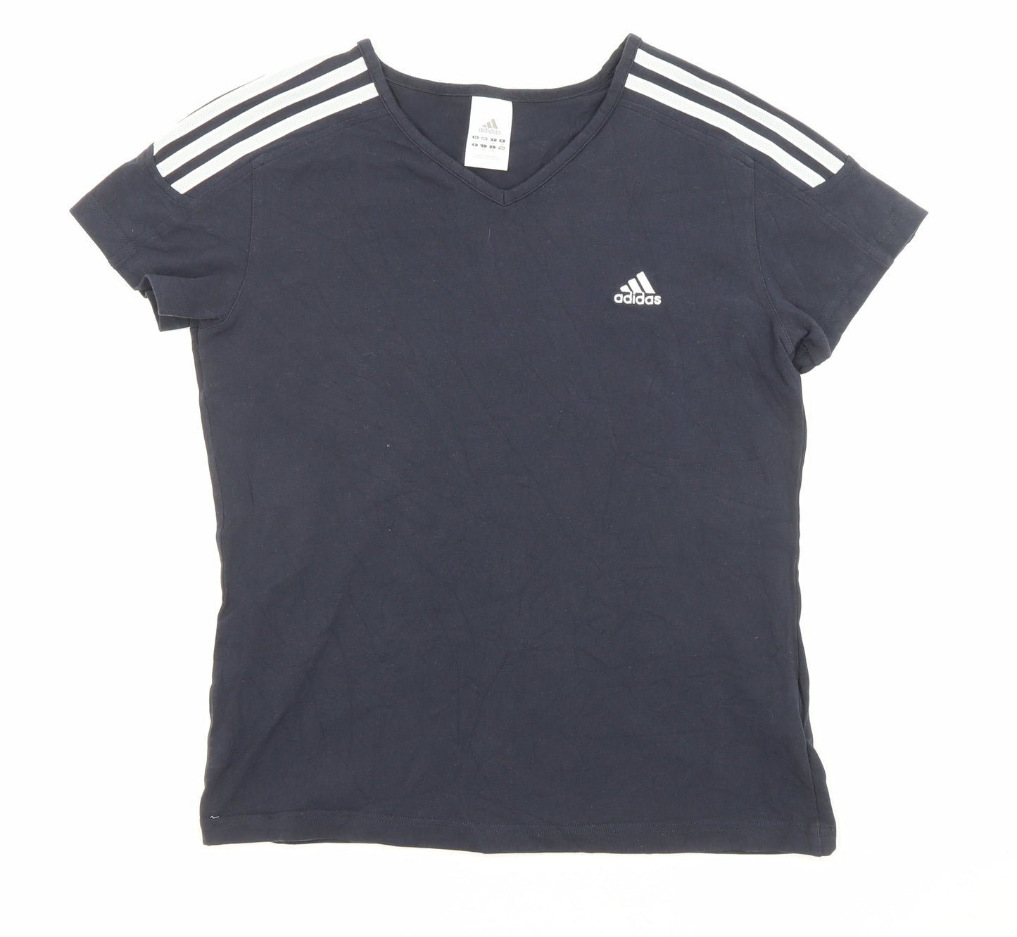 adidas Womens Blue Cotton Basic T-Shirt Size 16 V-Neck