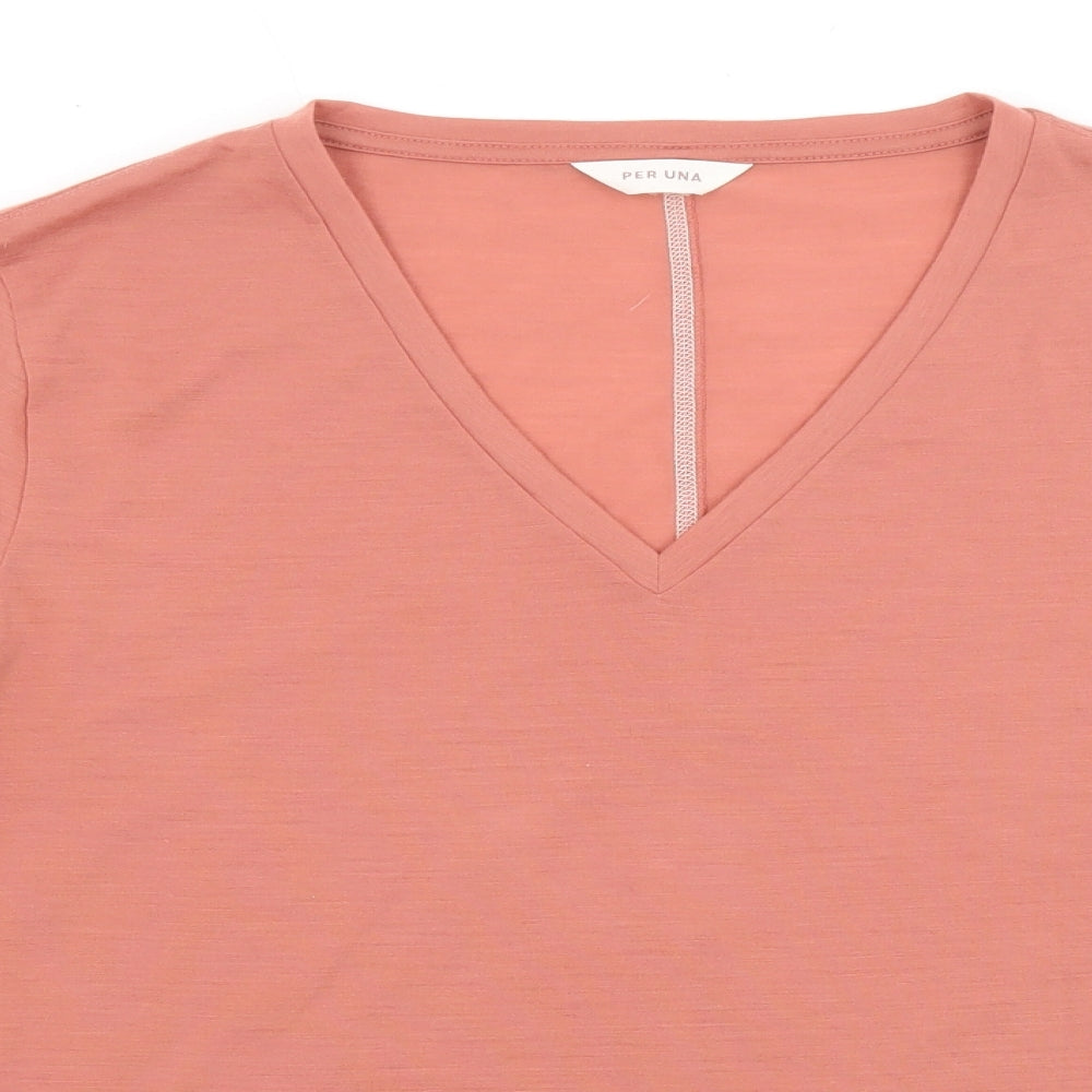Per Una Womens Pink Polyester Basic T-Shirt Size 20 V-Neck