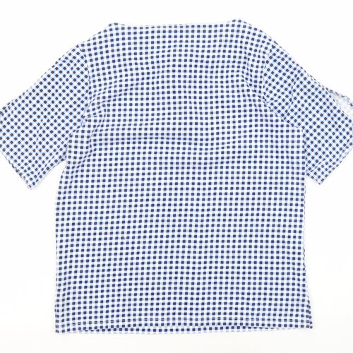 Laura Ashley Womens Blue Check Polyester Basic T-Shirt Size 10 Boat Neck