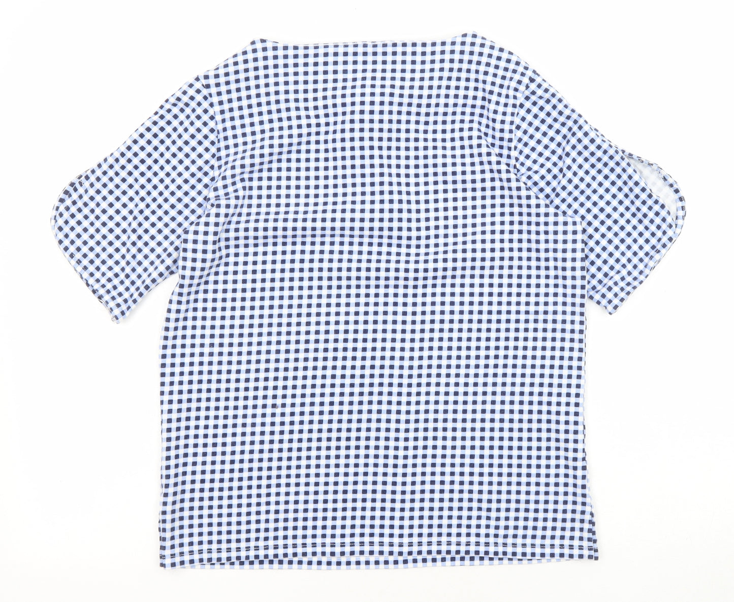 Laura Ashley Womens Blue Check Polyester Basic T-Shirt Size 10 Boat Neck