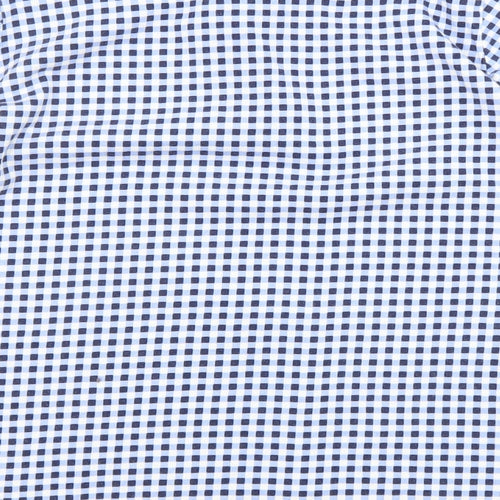Laura Ashley Womens Blue Check Polyester Basic T-Shirt Size 10 Boat Neck