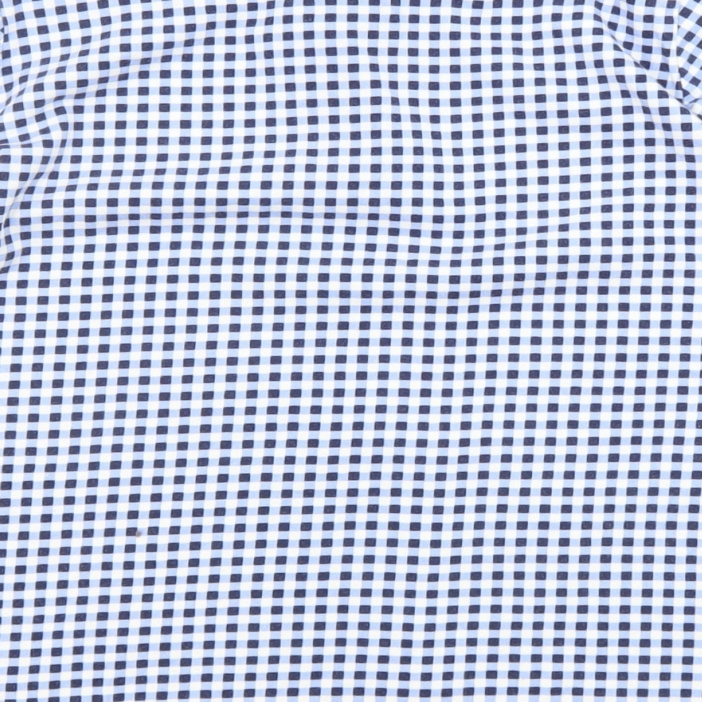 Laura Ashley Womens Blue Check Polyester Basic T-Shirt Size 10 Boat Neck