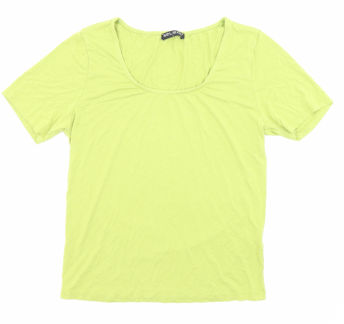 Select Womens Green Viscose Basic T-Shirt Size L Scoop Neck