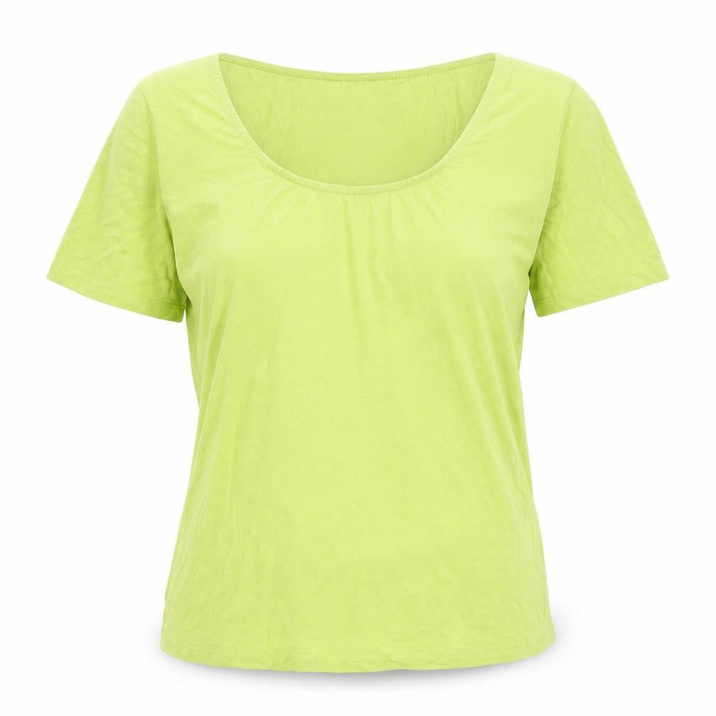 Front view of Select women’s green viscose basic t-shirt, size L, scoop neck