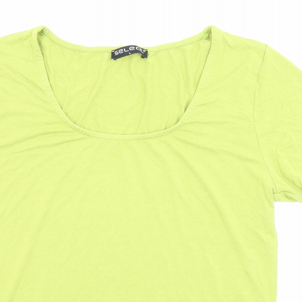 Select Womens Green Viscose Basic T-Shirt Size L Scoop Neck