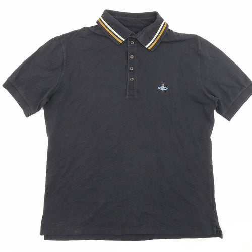 Vivienne Westwood Mens Black Cotton Polo Size 2XL Collared Button - Logo embroidery