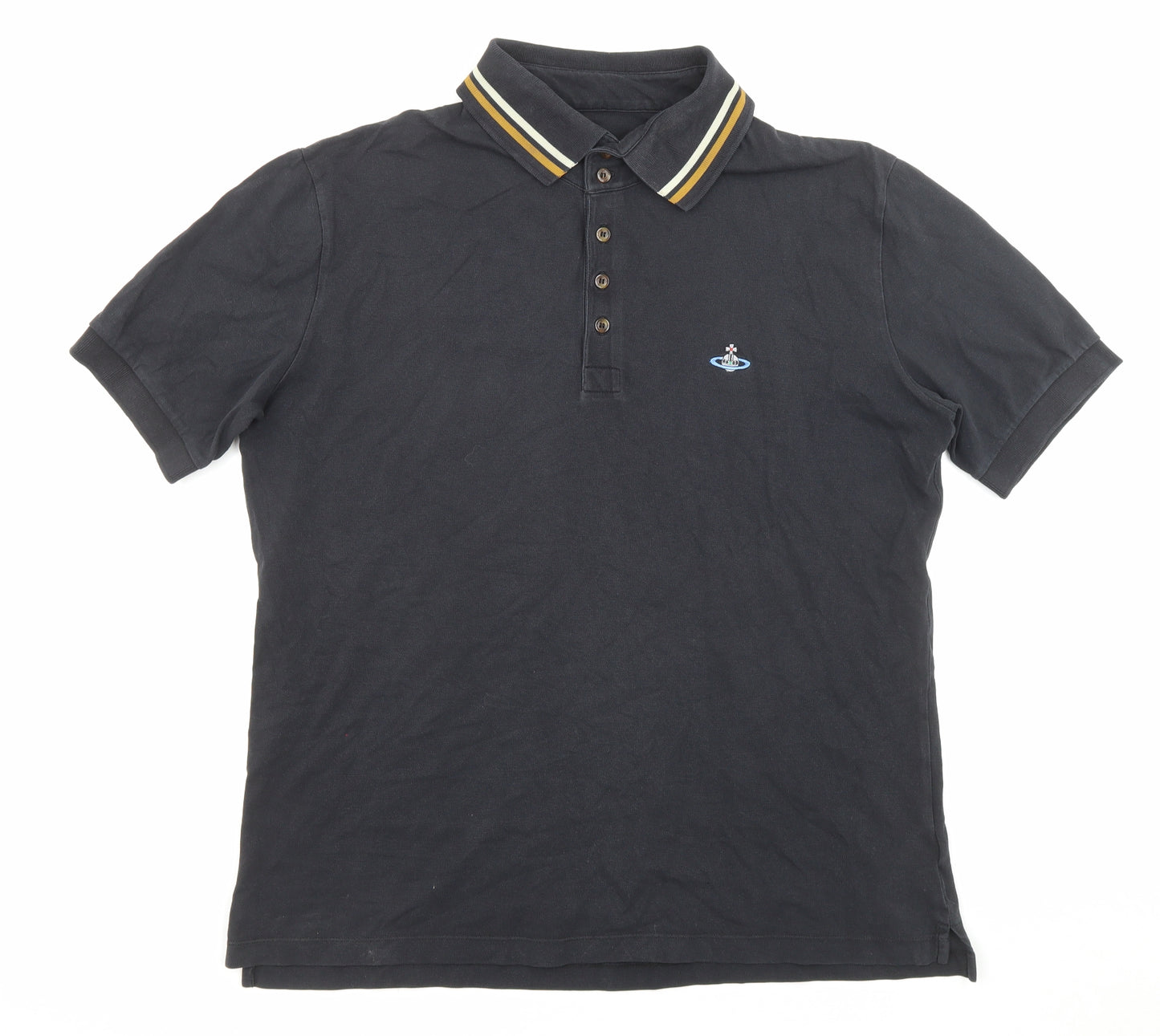 Vivienne Westwood Mens Black Cotton Polo Size 2XL Collared Button - Logo embroidery