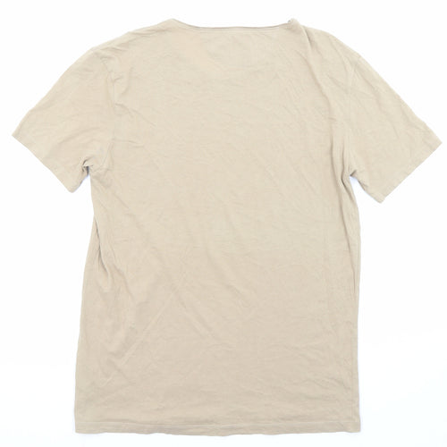 Zara Womens Beige Polyester Basic T-Shirt Size M Round Neck