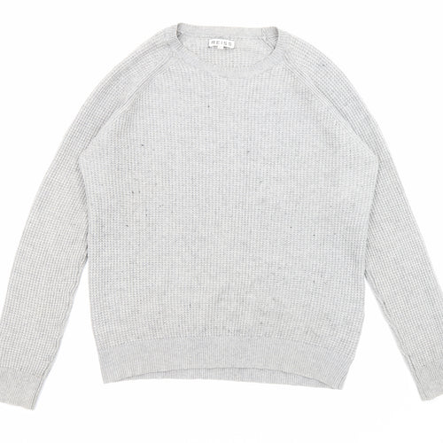 Reiss Mens Grey Collared Cotton Pullover Jumper Size M Long Sleeve