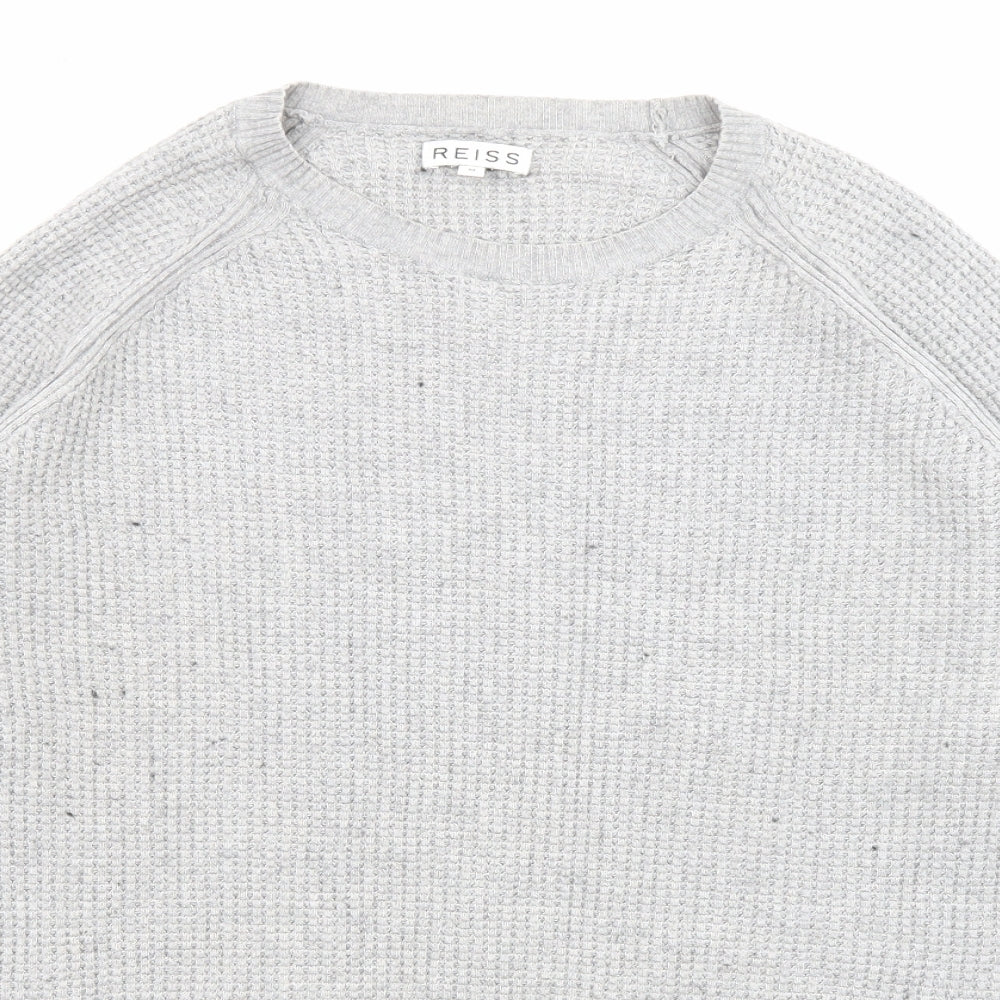 Reiss Mens Grey Collared Cotton Pullover Jumper Size M Long Sleeve