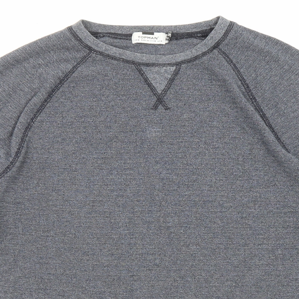 Topman Mens Grey Round Neck Cotton Pullover Jumper Size M Long Sleeve