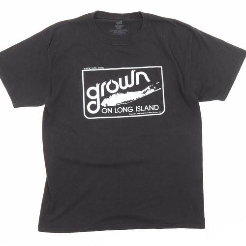 Hanes Mens Black Cotton T-Shirt Size M Round Neck