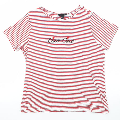 New Look Womens Multicoloured Striped Cotton Basic T-Shirt Size 16 Boat Neck - Ciao Ciao