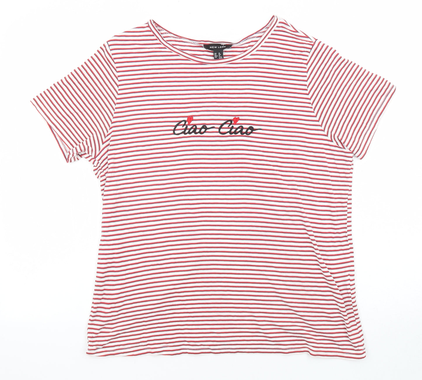 New Look Womens Multicoloured Striped Cotton Basic T-Shirt Size 16 Boat Neck - Ciao Ciao