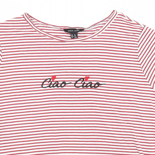 New Look Womens Multicoloured Striped Cotton Basic T-Shirt Size 16 Boat Neck - Ciao Ciao