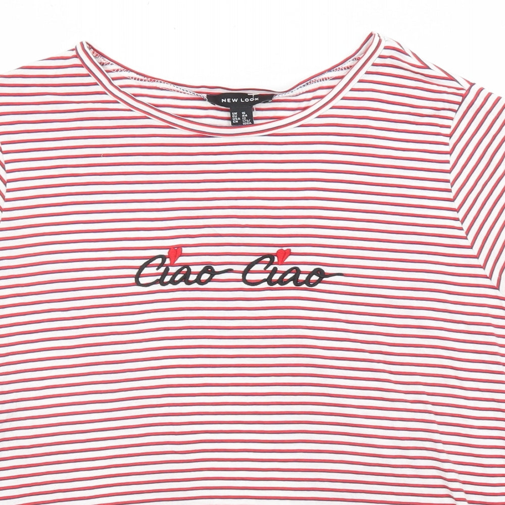 New Look Womens Multicoloured Striped Cotton Basic T-Shirt Size 16 Boat Neck - Ciao Ciao