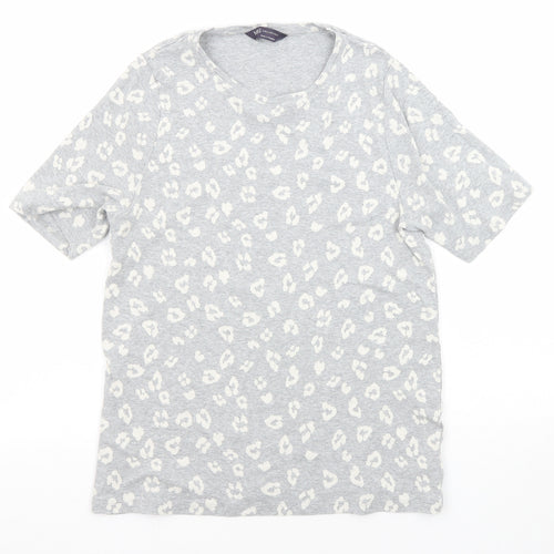 Marks and Spencer Womens Grey Animal Print Cotton Basic T-Shirt Size 16 Round Neck