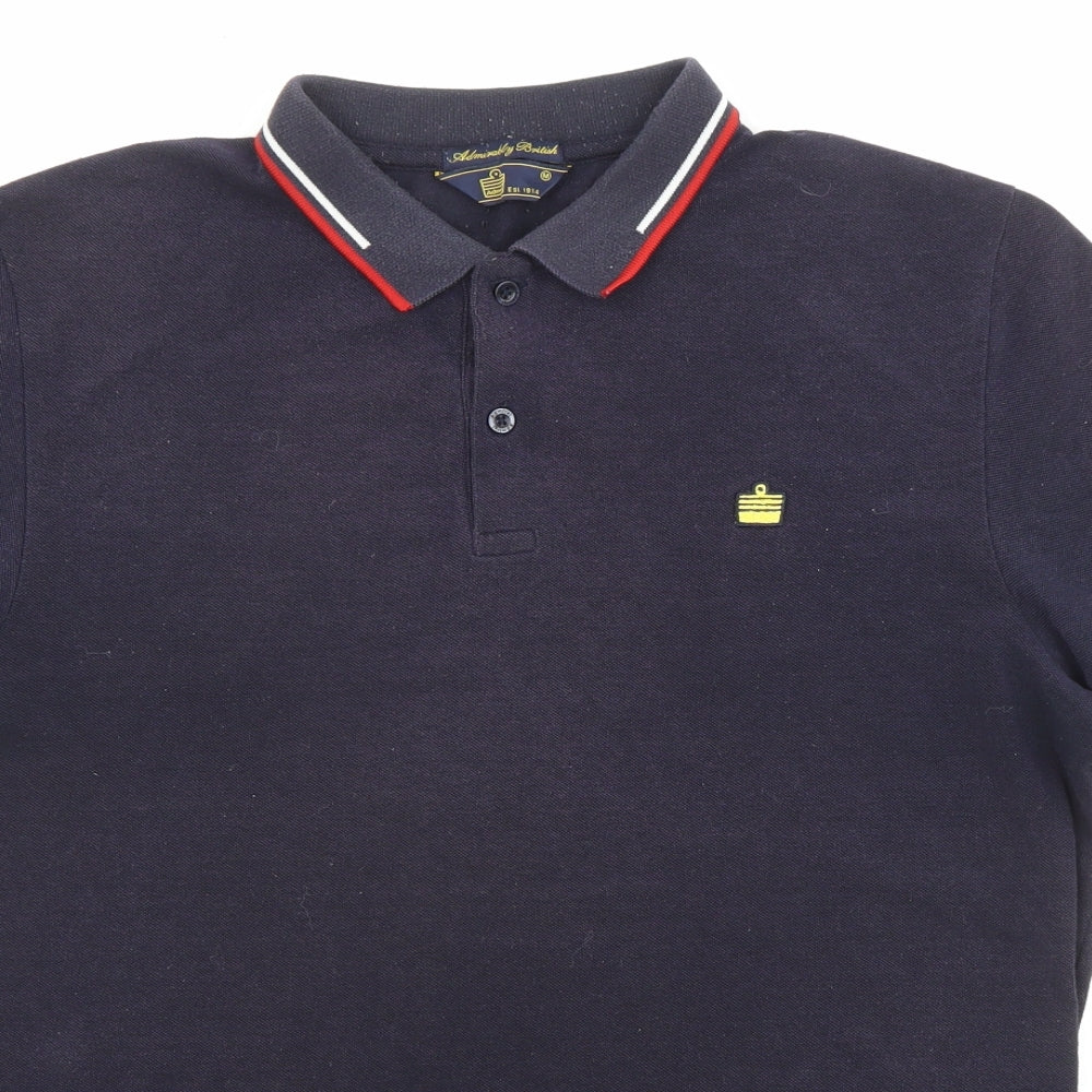 Admiral Mens Blue Cotton Polo Size M Collared Button