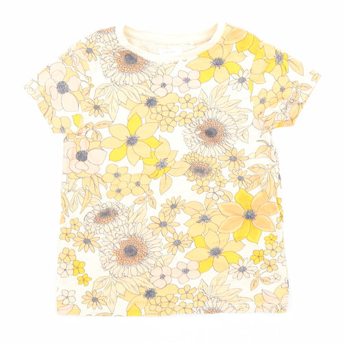 NEXT Girls Multicoloured Floral Cotton Basic T-Shirt Size 6 Years Round Neck Pullover