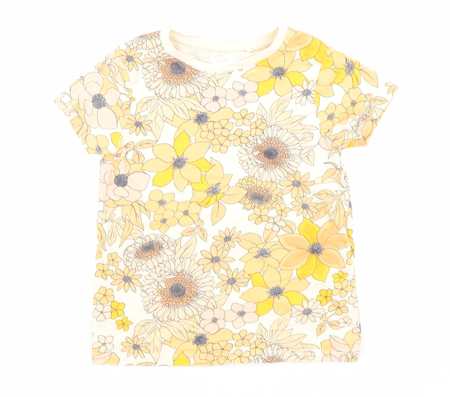 NEXT Girls Multicoloured Floral Cotton Basic T-Shirt Size 6 Years Round Neck Pullover