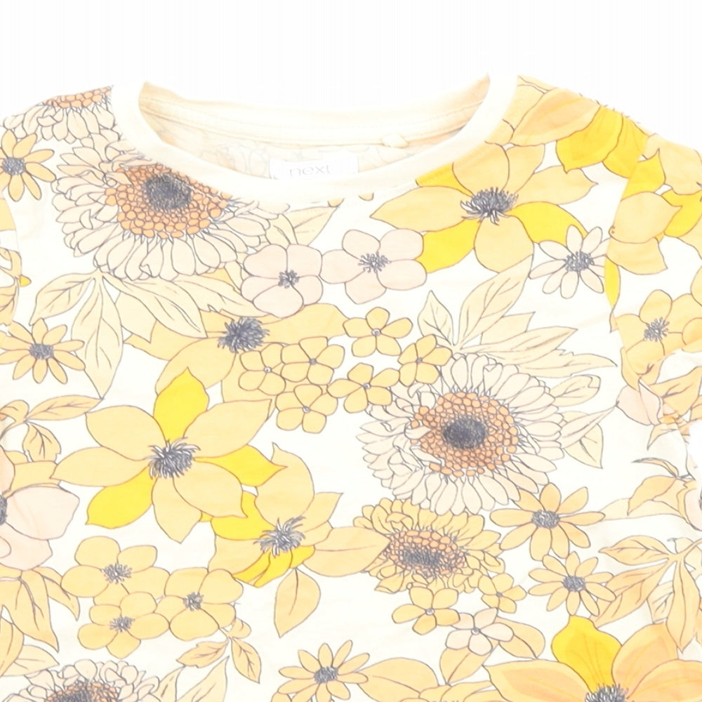 NEXT Girls Multicoloured Floral Cotton Basic T-Shirt Size 6 Years Round Neck Pullover