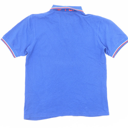 Fred Perry Mens Blue Cotton Polo Size L Collared Button - Logo embroidery