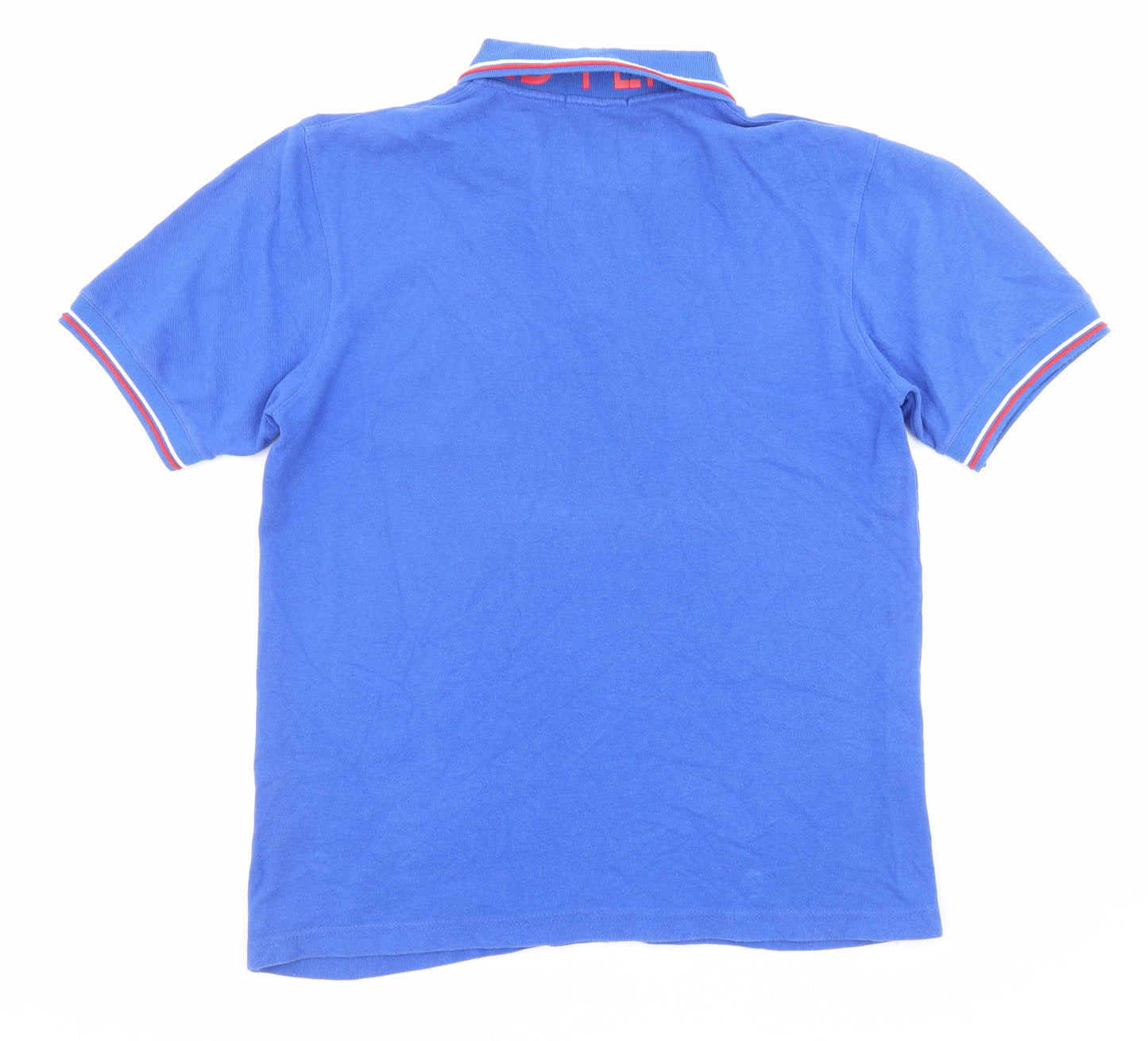 Fred Perry Mens Blue Cotton Polo Size L Collared Button - Logo embroidery