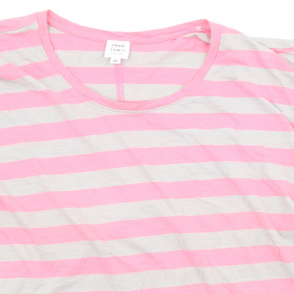 John Lewis Womens Pink Striped Cotton Basic T-Shirt Size 12 Scoop Neck