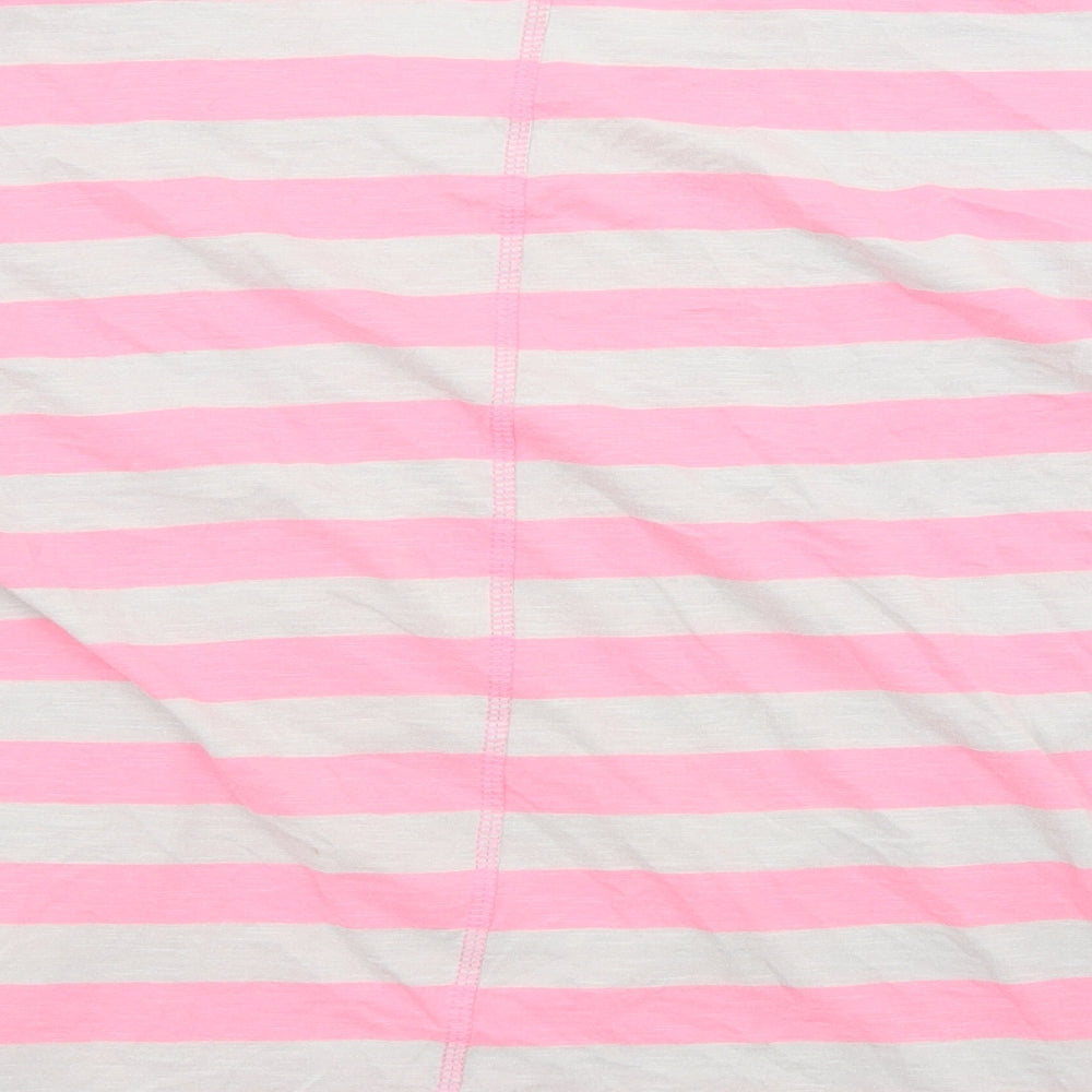 John Lewis Womens Pink Striped Cotton Basic T-Shirt Size 12 Scoop Neck