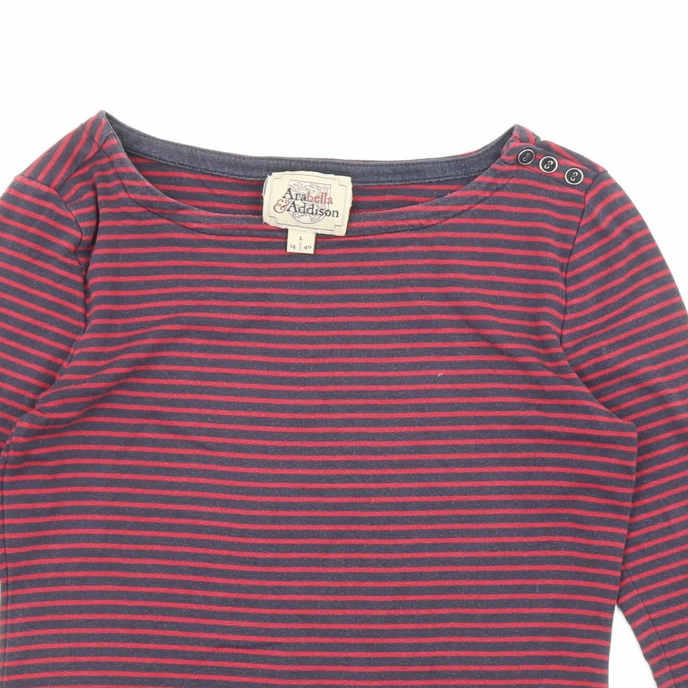 Arabella & Addison Womens Blue Striped Modal Basic T-Shirt Size 14 Boat Neck