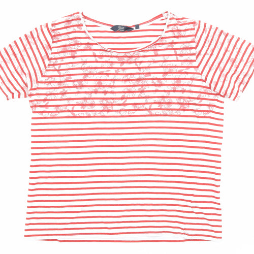 EWM Womens Red Striped Cotton Basic T-Shirt Size 10 Boat Neck - Floral, Size 10-12