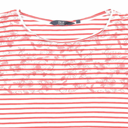 EWM Womens Red Striped Cotton Basic T-Shirt Size 10 Boat Neck - Floral, Size 10-12