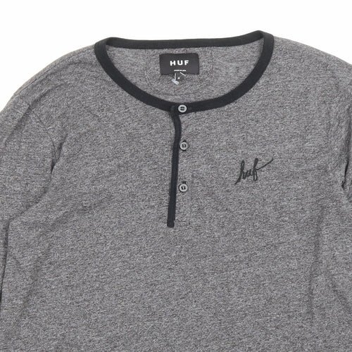 HUF Mens Grey Polyester T-Shirt Size S Crew Neck