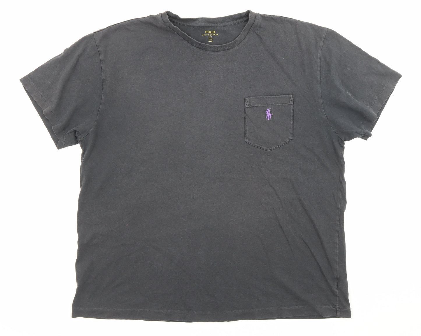 Polo Ralph Lauren Mens Grey Cotton T-Shirt Size L Round Neck - Logo embroidery, Pocket