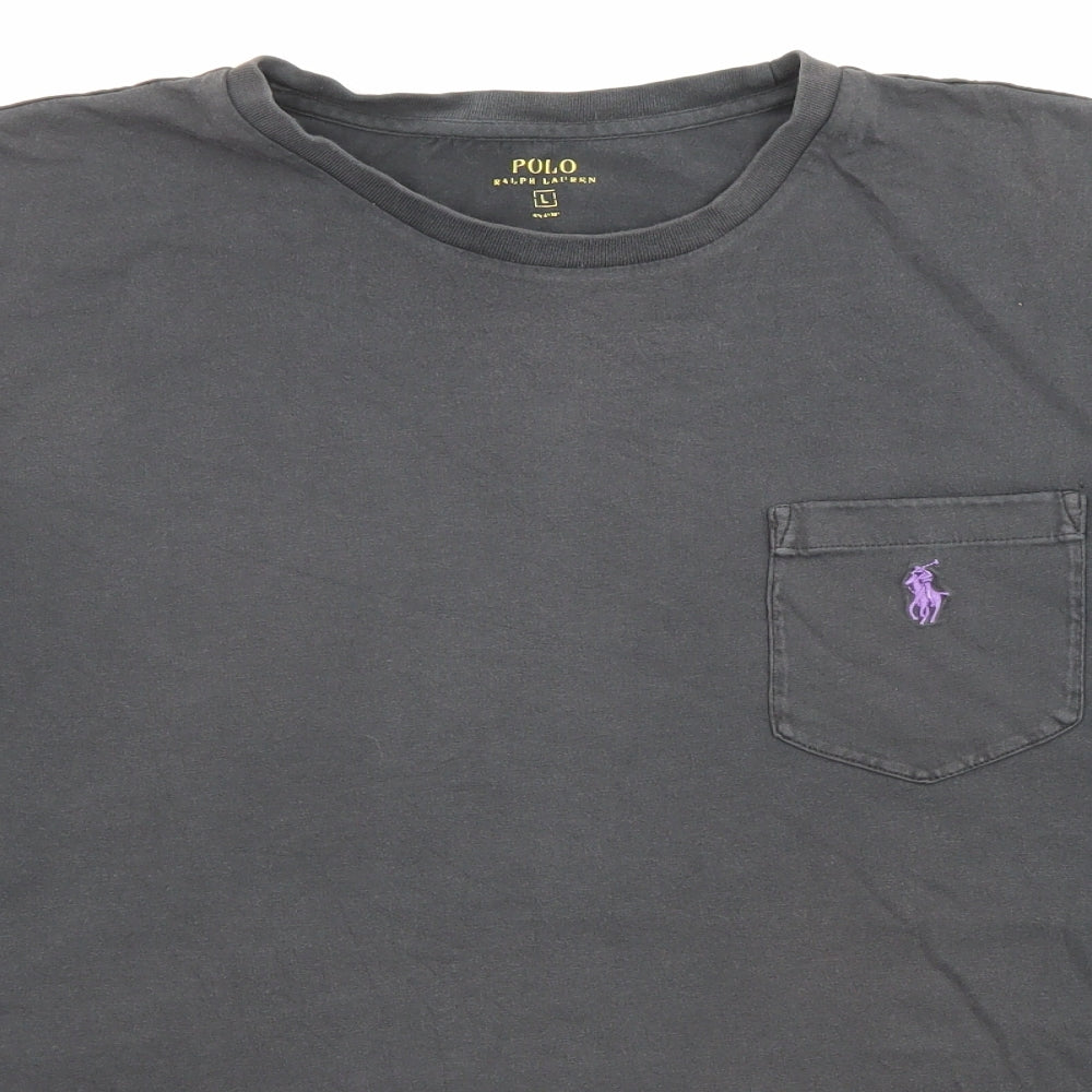 Polo Ralph Lauren Mens Grey Cotton T-Shirt Size L Round Neck - Logo embroidery, Pocket