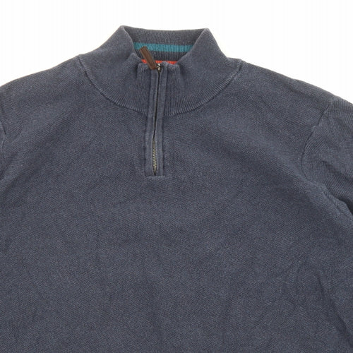 John Lewis Mens Blue High Neck Cotton Pullover Jumper Size XL Long Sleeve